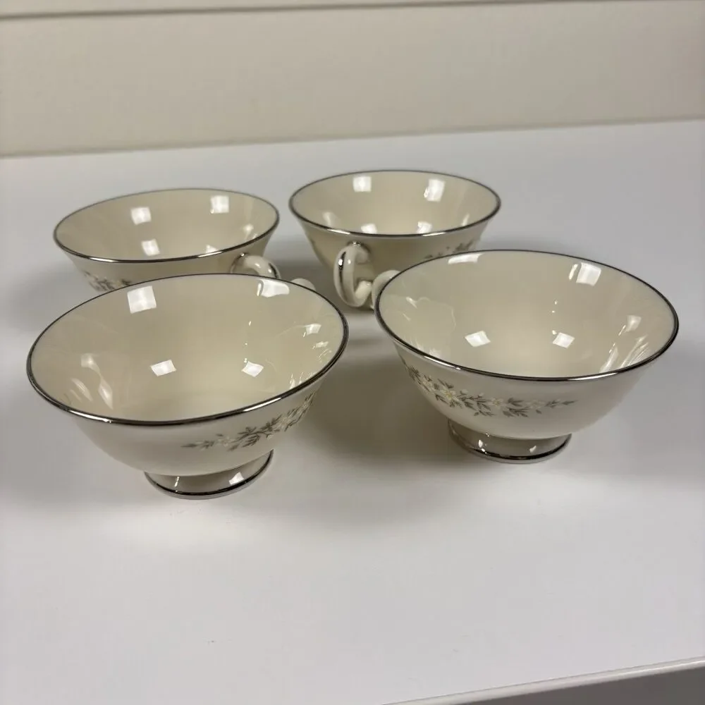 Vintage Lenox Brookdale H500 China Tea Cup Saucer Plate Floral Platinum Set of 4